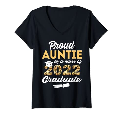 Mujer Orgullosa tía de 2022 Graduate Class 2022 Graduate Leopard Graduate Class 2022 Camiseta Cuello V