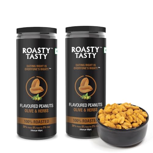 Image of Roasty Tasty Olive & Herbs Flavour Roasted Peanuts|Healthy Snacks|Rich In Protein & Fibre|Roasted, Not Fried Snacks|Healthy Food|Namkeen Peanuts|Crunchy Masala Peanuts|Pack Of 2 (150G Each)
