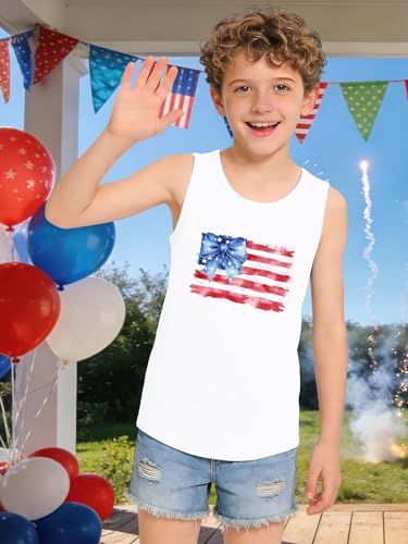 Image of CAZYCHILD Girls American Flag Tank Tops Boys 4th of July Shirts USA Summer Sleeveless Tee Independence Day Outfit 5-14y