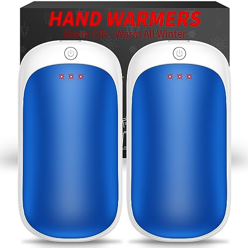 2 Pack Hand Warmers Rechargeable, Portable Electric Hand Warmers Reusable, USB 2 in 1 Handwarmers, Outdoor/Indoor/Warm Gifts for Men Women Kids Blue White & Blue White *2