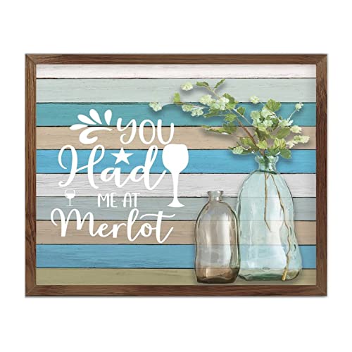 Plaque murale en bois You Had Me at Merlot décoration murale en bois citations 40x50cm