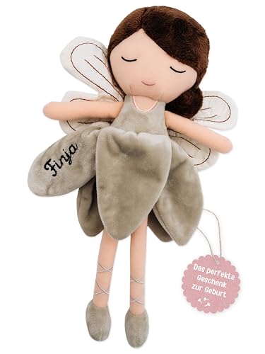wunderwunsch personalisierte Fee als Taufgeschenk Mädchen, Fairy, Geschenk Geburt, Puppe, Baby, 1. Geburtstag Girly, Kuscheltier individualisiert (braune Haare)