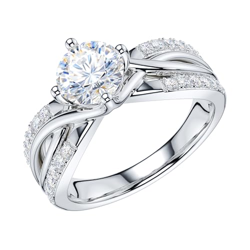 THELANDA Genuine Moissanite or Simulated Diamond Fancy Split Intersecting Infinity Crisscross 1CT Promise Engagement Ring2