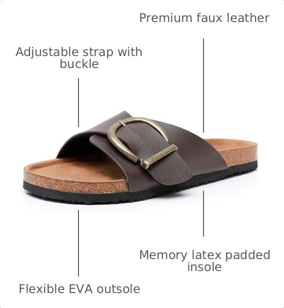 Image of Sandals Women Wide Width, Cork Footbed Arch Support Summer Beach Slide Sandals, Adjustable Strap for Wide Feet