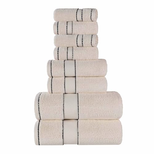 SUPERIOR Egypt Produced Giza Cotton 8 Piece Towel Set, Luxury Plush Bathroom Essentials, Quick Dry, Shower, Spa, Soft, Includes 2 Bath, 2 Hand, 4 Washcloth/Face Towels, Niles Collection, Ivory