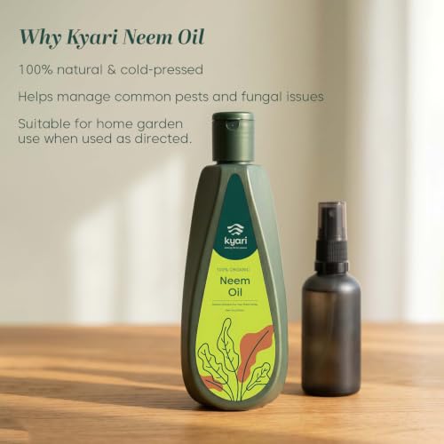 Image of Kyari Neem Oil for Plants 250 ml - Cold-Pressed Organic Neem Oil Spray Concentrate, Natural Pesticide for Plants - Plant Protection Spray for Insects & Mites - 100% Natural