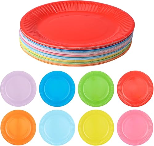 Halinuia Assiettes en papier colorées de 7 pouces,40 paquets d'assiettes rondes classiques de couleurs assorties pour toutes les occasions,fournitures de...