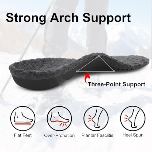riemot Women's Arch Support Warm Insoles Comfort Lamb Wool Replacement Shoe Inserts Plantar Fasciitis Relief High Arch Orthotics Inserts for Work Boots Slippers Grey US8/ EU39 - Image 2