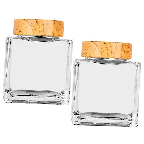 FUNOMOCYA 2Pcs Glass Honey Jars with Lid Small Airtight Containers for Honey Syrup Jam Easy Pour Design for Clean Convenient Use for Kitchen Storage