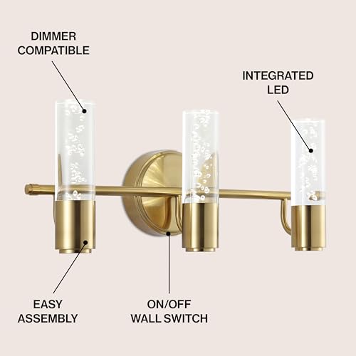 Image of JONATHAN Y 18 inch Brass Gold Modern Integrated LED Vanity Light Wall Sconce for Bathroom, Clear Bubble Acrylic Shade Minimalist Art Deco Light for Hallway, Entryway, 4000K (JYL7224B)