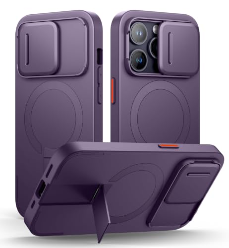 Image of SURITCH for iPhone 14 Pro Case with Magnetic Camera Slide Cover and Adjustable Kickstand, Compatible with MagSafe, Shockproof Bumper Case Slim Protective Cover for iPhone 14 Pro 6.1 Inch,Dark Purple