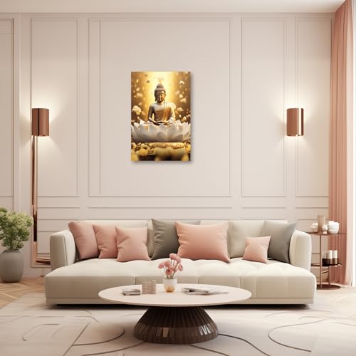 LZIMU Gold Buddha Painting Zen Canvas Wall Art Buddha Statue Lotus Picture Spiritual Prints Spa Artwork for Yoga Meditation Buddhist Prayer Room(Picture-2 - Image 3