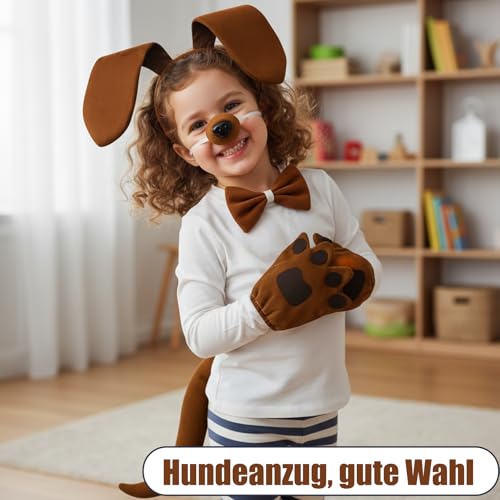 Qnvyw Hundekostüm Komplettset - Dackel Kostüm für Halloween & Partys, Inkl. Ohren & Schwanz, Für Erwachsene & Kinder, Dog Costume mit Pfoten