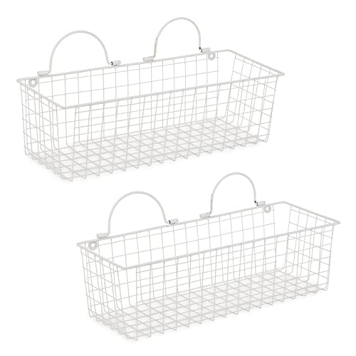 DII Farmhouse Vintage Decor, Wire Wall Basket, Medium, Antique White, 2 Piece