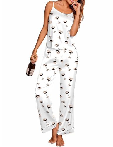 Image of Ekouaer Silk Pajamas for Women Set Tank Top Pj Sets 2 Piece Lounge Set | Satin Womens Pajama Sets Sexy Sleeveless Loungewear Long Pants Sleepwear Soft Cami Pjs Sets with Pocket S-XXL