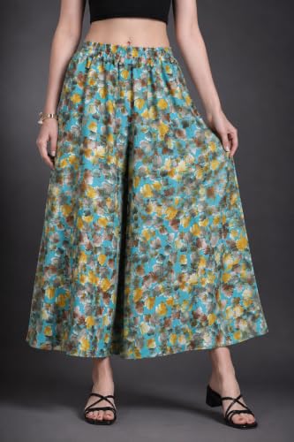 Image of Viscose Rayon Flared Printed Plazzo Palazzo Pants, Loose /Relaxed Fit Regular, Office Wear, Casual Wear Comfortable, Trouser Pants for Girls & Women Black Kerri Design (S to 3XL Size)