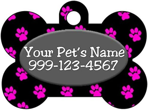 Personalized Dog Tag Pet ID Tag Paw Prints w/Name & Number (Black)