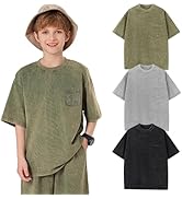 Arssm Boys Girls T-Shirts Cotton Acid Wash Oversized Tees Kids Crewneck Summer Basic Tops