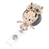 [QUMIIRITY] キラキラガラス水晶猫頭鷹リトラクタブルバッジリール 看護師用キーケース付きカードホルダー 収納便利で実用的