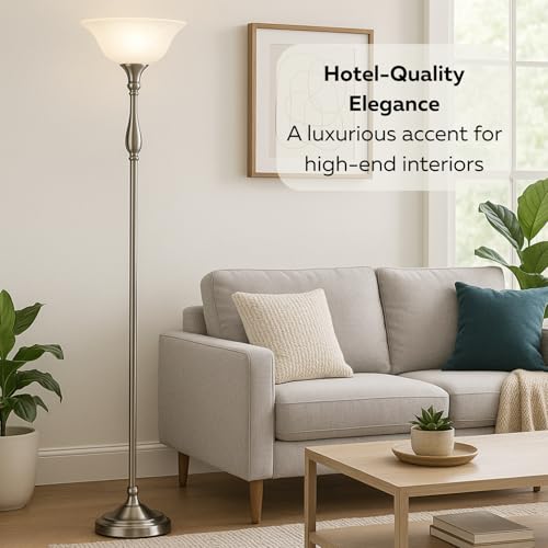 LIGHTACCENTS Floor Lamp, 72-Inch Standing Torchiere Lamp with Brushed Nickel Finish and White Alabaster Glass Shade for Living Room, Bedroom, or Corner Lighting by LIGHTACCENTS - Image 5