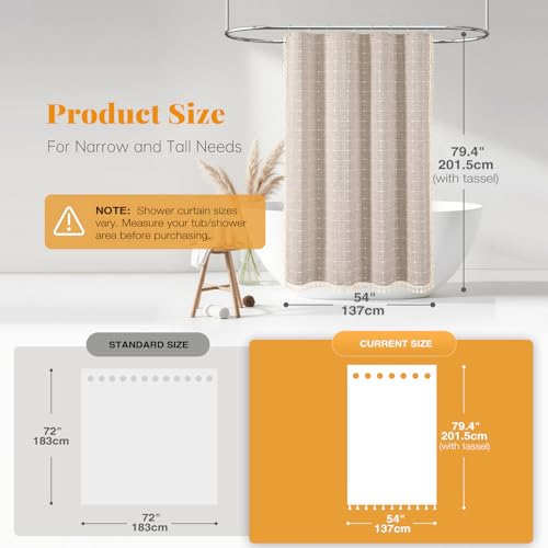 Image of BTTN Boho Stall Shower Curtain, 54x78 Inch Long Textured Linen Heavy Duty Fabric Shower Curtain Set with 10 Plastic Hooks, Narrow Rustic Farmhouse Country Thick Shower Curtains for Bathroom, Tan /Taupe