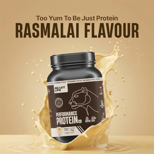 Image of BeastLife Performance Yeast Protein Powder | 25g Protein | Rasmalai Flavour|NABL Lab Certified | High Absorption for Muscle Growth |Smooth & Light, Easy to Digest with Ultrasorb Tech|5.64g BCAA | Best For Gut | Beta Glucan | Improves Immune Function | 1 Kg