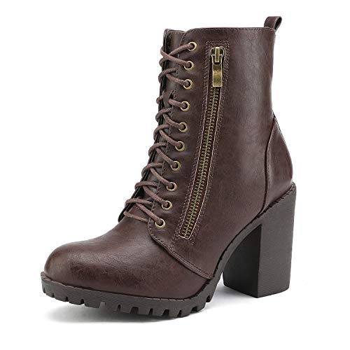 DREAM PAIRS Women's Combat Ankle Boots Chunky Heel Lace up Fashion Heeled Booties 6.5 Brown