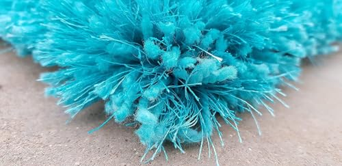 Image of Square Plain Fur Rugs for Hall and Drawing Room 7x7 Feet Sqaure Microfiber 2 Inch Pile Height Modern Interior Mat Turquoise