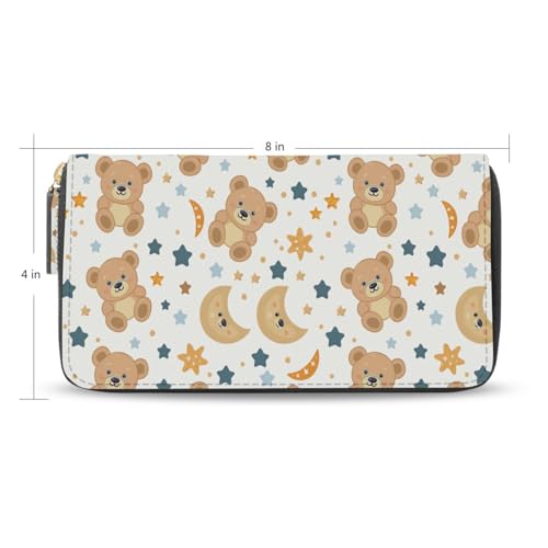Kawaii Teddy Bear Stars Moon Women's Large Capacity Wallets Holder Wallet Credit Card Clutch Coin Pocket Pu Leather Zipper Closure Deal Gift for Women 212195122