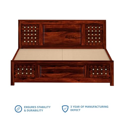 Image of SANKAT MOCHAN Industries Solid SHEESHAM Wood Honey Brown Wooden King Size New Desine Bed Double Bed Furniture for Bedroom, Living Room, Home & Hostel Matters Size (6 * 6.5) (DESINE 17)
