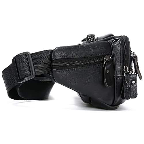 OrrinSports Black Leather Fanny Pack