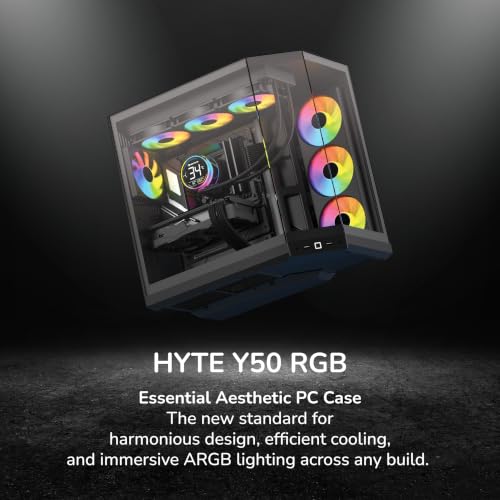 Image of HYTE Y50 RGB Essential Aesthetic Gaming PC Case - 4 Included aRGB Fans (1x 120mm + 1x 360mm Reverse) - Dual Chamber ATX Desktop Chassis - Rear Connect Motherboard Compatible - Pitch Black