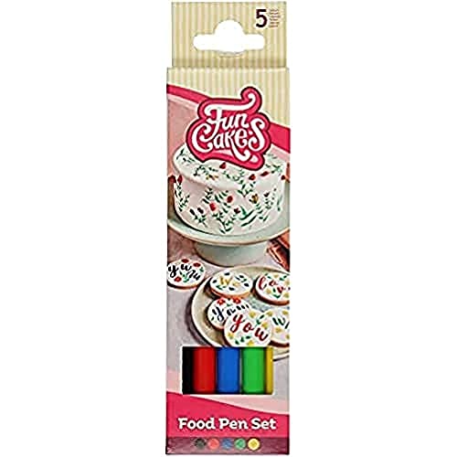 FunCakes Food Pen Couleurs Primaires Set/5: für dicke und dünne Linien, Essbarer Stift für Kekse , Kuchen, Fondant und mehr, ideal zum Personalisieren,...
