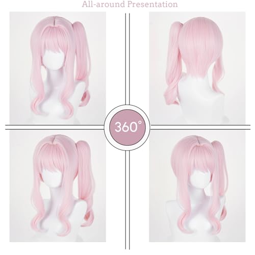 Image of LABEAUTE Pink Ponytail Cosplay Wig Anime Twin Tails Wig Heat Resistant Synthetic Hair with Wig Cap for Halloween Costume Comic Con Party Women Girls