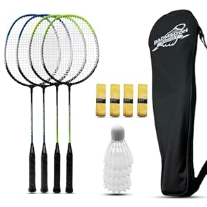 Magicorange Badminton Set: 4 Schläger, Blau & Grün