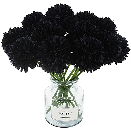 Tinsow 12 Pcs Faux Ball Chrysanthemum Bouquet Black Flowers For Home Halloween Party Fall Harvest Festival Decoration (Black, 12) #TOP28