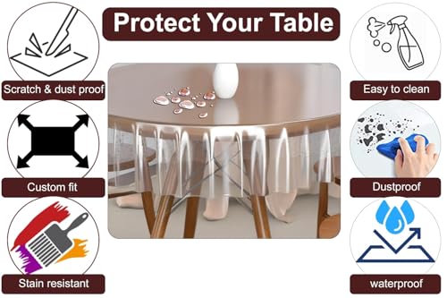 Image of The Furnishing Tree Round Shaped 4 Seater Transparent Table Cover Size 54x54 inches 0.25 mm Thickness Without Lace