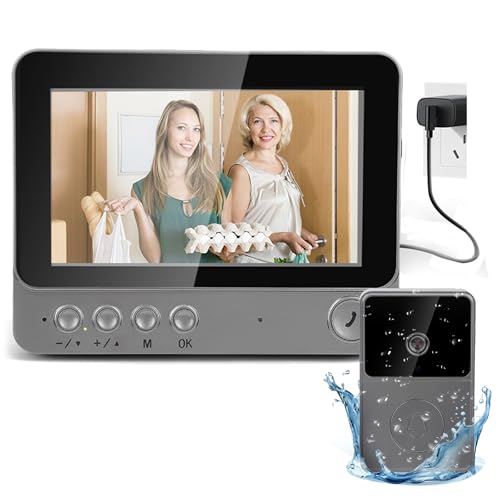 Timbre con Camara Exterior- 4.3 Pulgadas videoportero inalambrico- visión Nocturna infrarroja - IP65 Timbre Videoportero No Requiere WiFi, Interconexión inalámbrica Bluetooth 2,4G