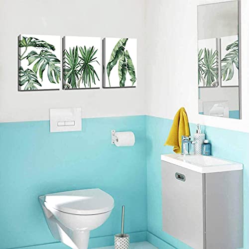 Canvas Wall Art Contemporary Simple Green Leaf Painting Wall Art Decor - 3 Panels Framed Canvas Prints Small Fresh Tropical Plants Watercolor Giclee Ready To Hang Home Decorations Office Decor Gift #TOP2
