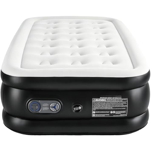 Sweetcrispy Weight Capacity 660 lbs Air Bed Double Height Non-Slip Bottom Design Twin Air Mattress - 18 Inflatable Blow Up Airbed with Built-in High Capacity Pump for Home or Camping