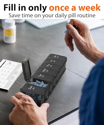 Image of Extra Large Pill Organizer 2 Times a Day - XL Pill Box 7 Day with Big AM /PM Compartments - Fits Large Vitamins, Supplements & Gummies, for 7 or 14-Day Use, Color-Coded, Senior-Friendly, No Spills