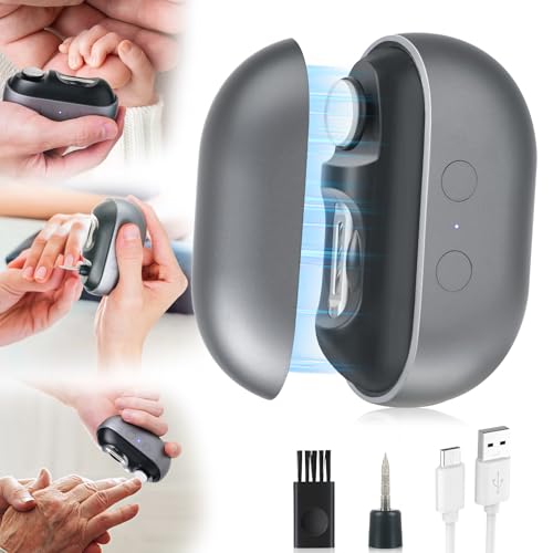 Electric Nail Clipper with LED Light, 2 Speeds Nail File & Baby Automatic Nail Clipper, 3 in 1 Design, USB Rechargeable Safety Fingernail Trimmer for Baby, Kids, Seniors, Caregivers (Silver-Black)