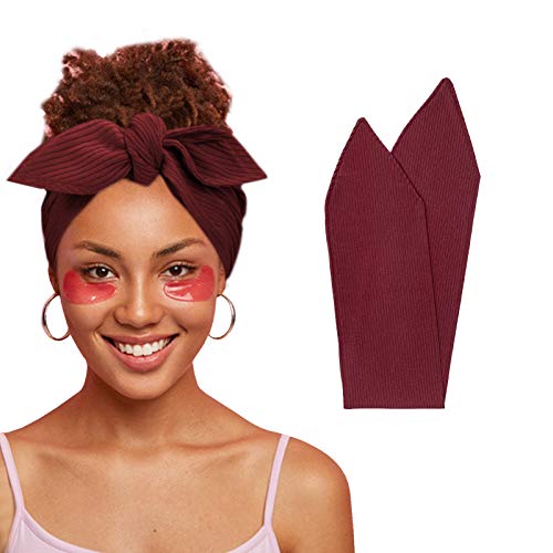 WURGIIX Ribbed Stretch Bandie Women's Headbands Headwraps Hair Bands Bows Hair Accessories（Wine red）Mother's day gift