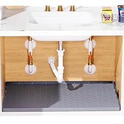 Puricon Alfombrilla Debajo del Fregadero Impermeable, Protector de Alfombrilla de Goma Flexible, Bandeja de Goteo Bajo Fregadero para Gabinete de Baño 36´´ -Gris