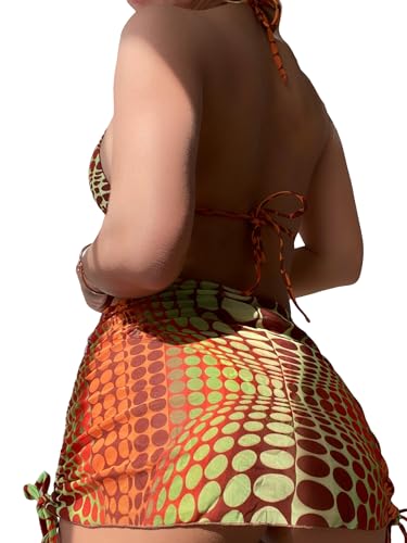 COZYEASE Women's 4 Piece Swimsuits Sexy Bikini Sets Triangle Bathing Suit with Mesh Cover Up Beach Skirt & Bandana2