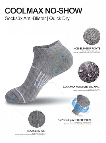 Image of Rahhint No Show Compression Running Socks Coolmax Anti Blister Full Sole Cushion Ankle Slip Resistant Heel Tab Workout Golf