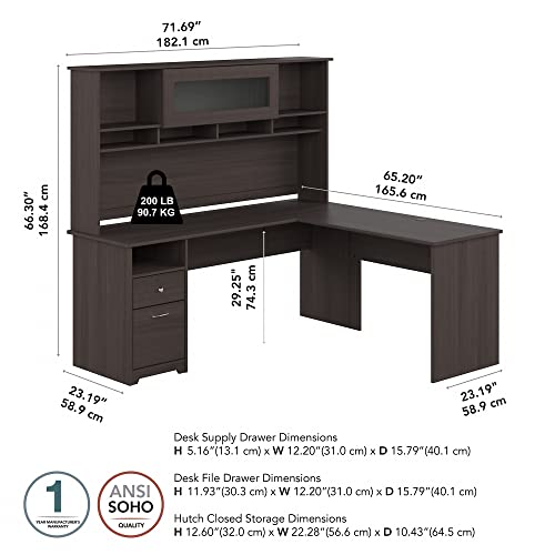 Bush-Furniture-Cabot-72W-Single-Pedestal-L-Desk-with-Hutch-Heather-Gray