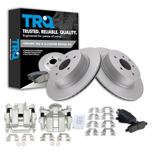 Image of TRQ Rear Brake Pad and Rotor Set Ceramic Coated Rotors Calipers
