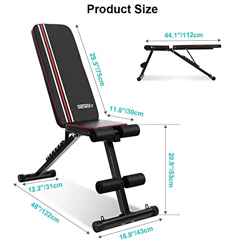 ONETWOFIT Adjustable Weight Bench, Foldable Workout Bench with Incline Decline Flat, Weight Lifting Sit Up Ab Bench for Full Body Exercise OT226