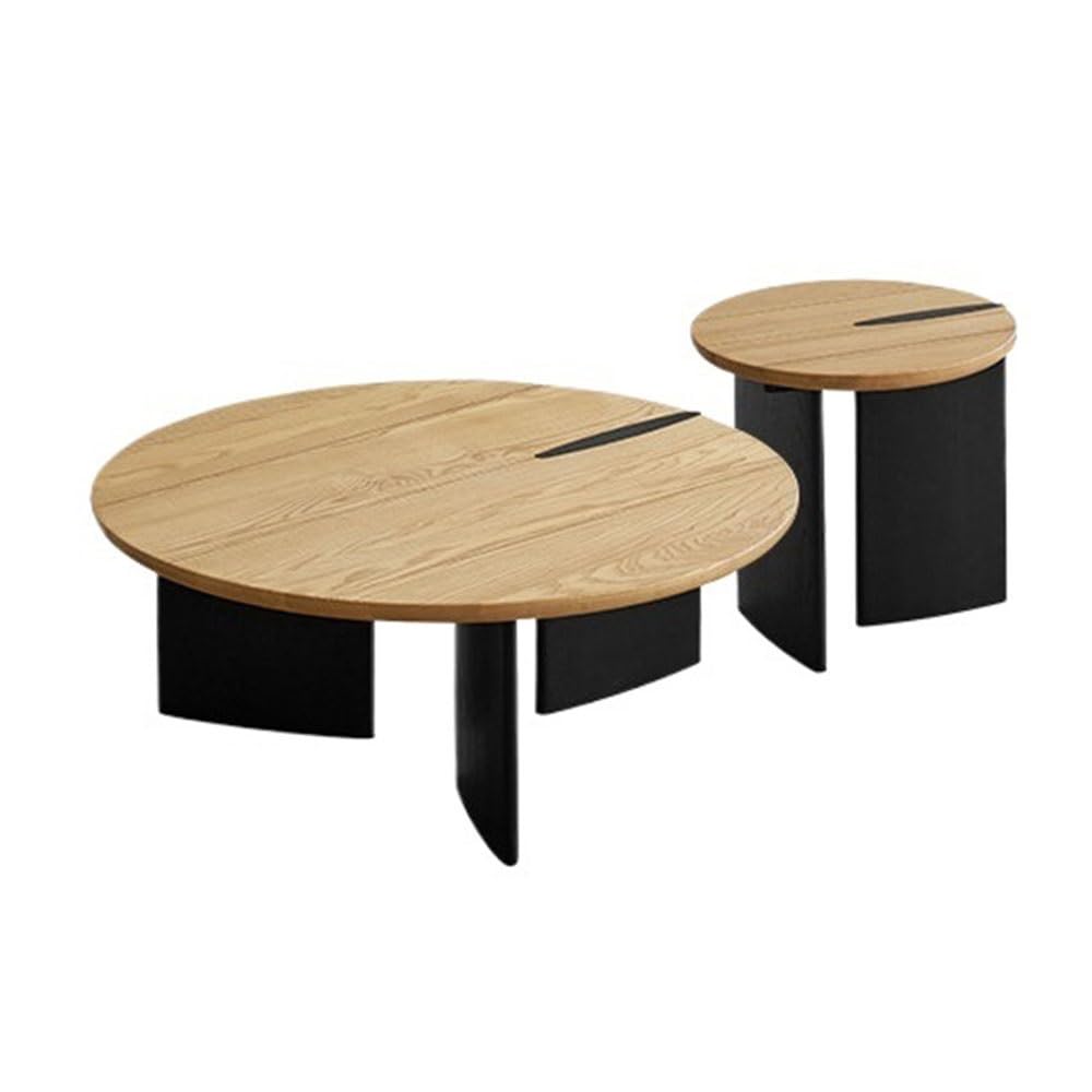 ZTHYSHOZ Side Table 2-Piece Wood Coffee Table Set Round Nesting Tables Modern Contrast Design